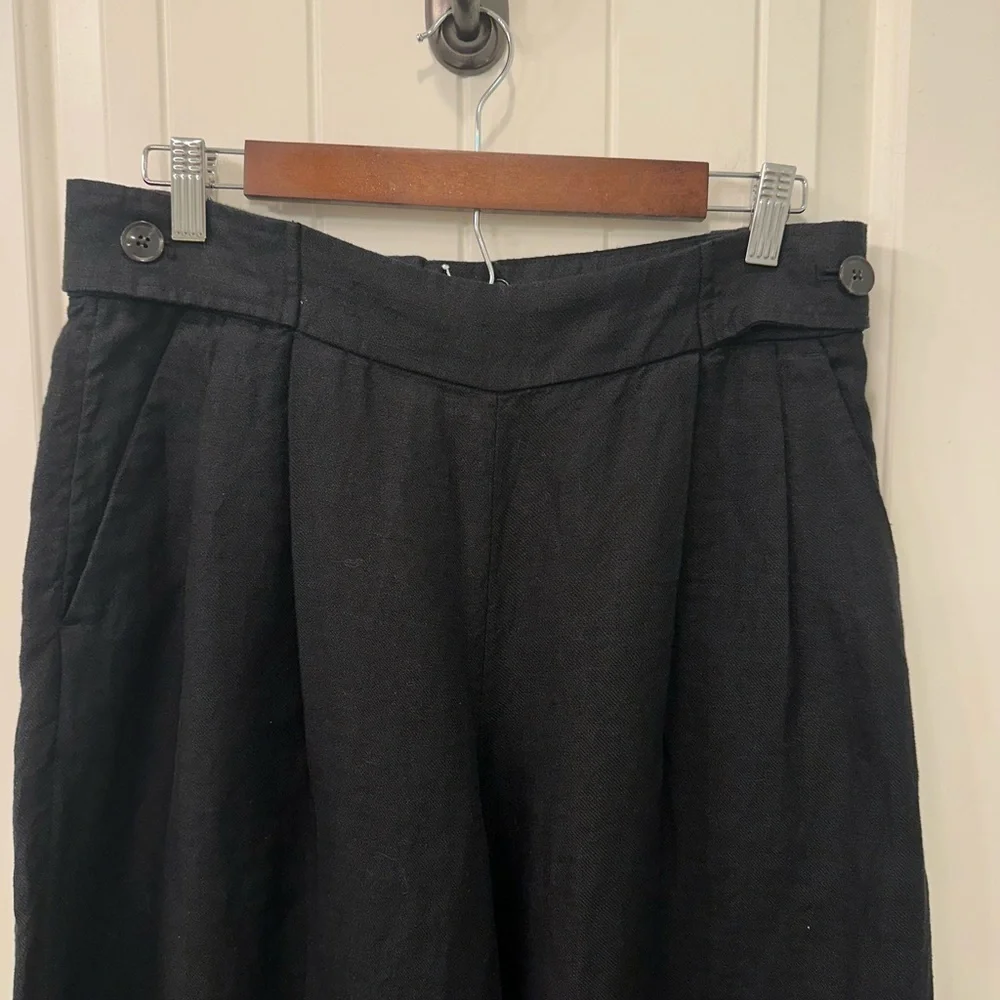 Banana Republic 100% Linen Wide Leg Cropped Pants Size 10P Black